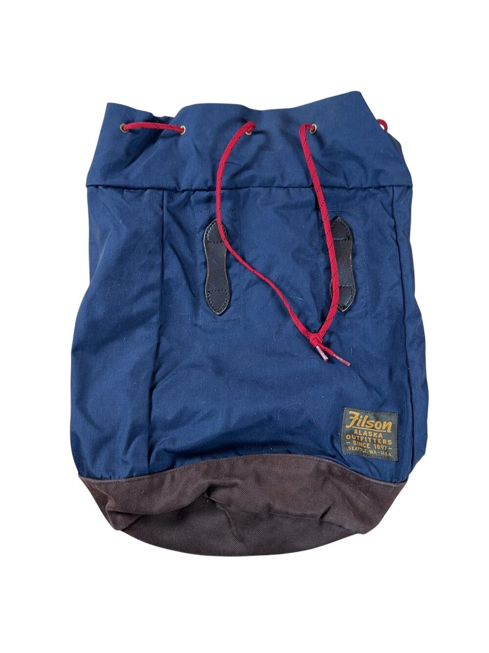 Filson Backpack Mens Large Blue Canvas Lined Drawstring Adjustable Nylon Straps